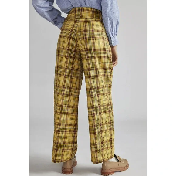 NEW Anthropologie Yellow Wide-Leg Plaid Pants - Size Medium - Picture 3 of 6